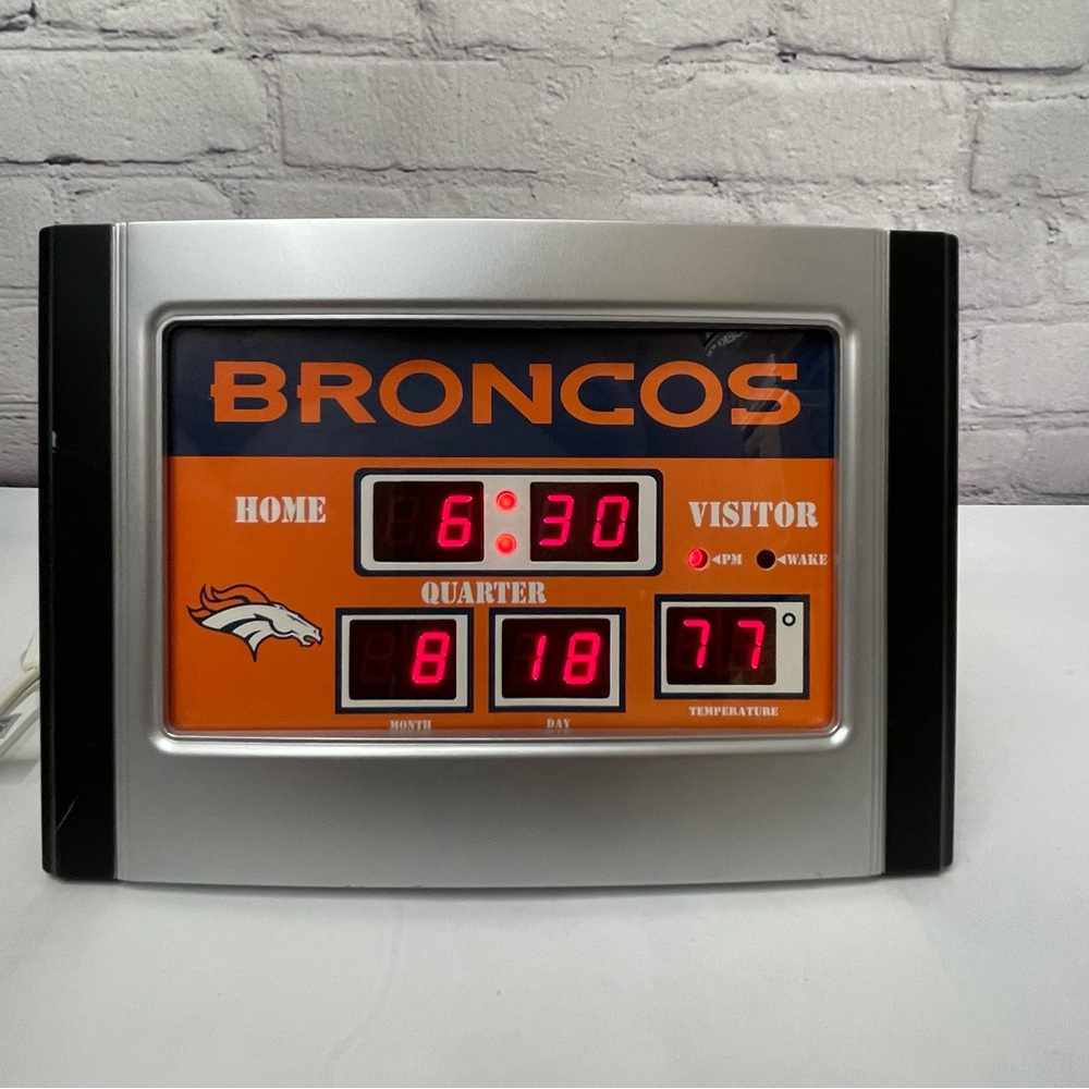 Denver Broncos NFL Scoreboard Clock and Thermometer Tested Working